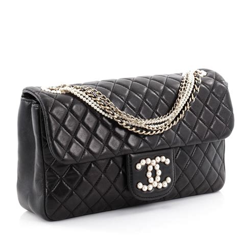 chanel pearl on flap bag|large pearl chain flap bag.